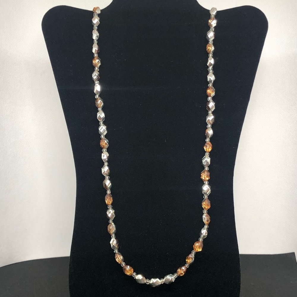 SILVER AND BROWN BEADS CHAIN NECKLACE